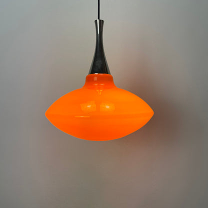 Orange glass UFO shaped pendant light 1970