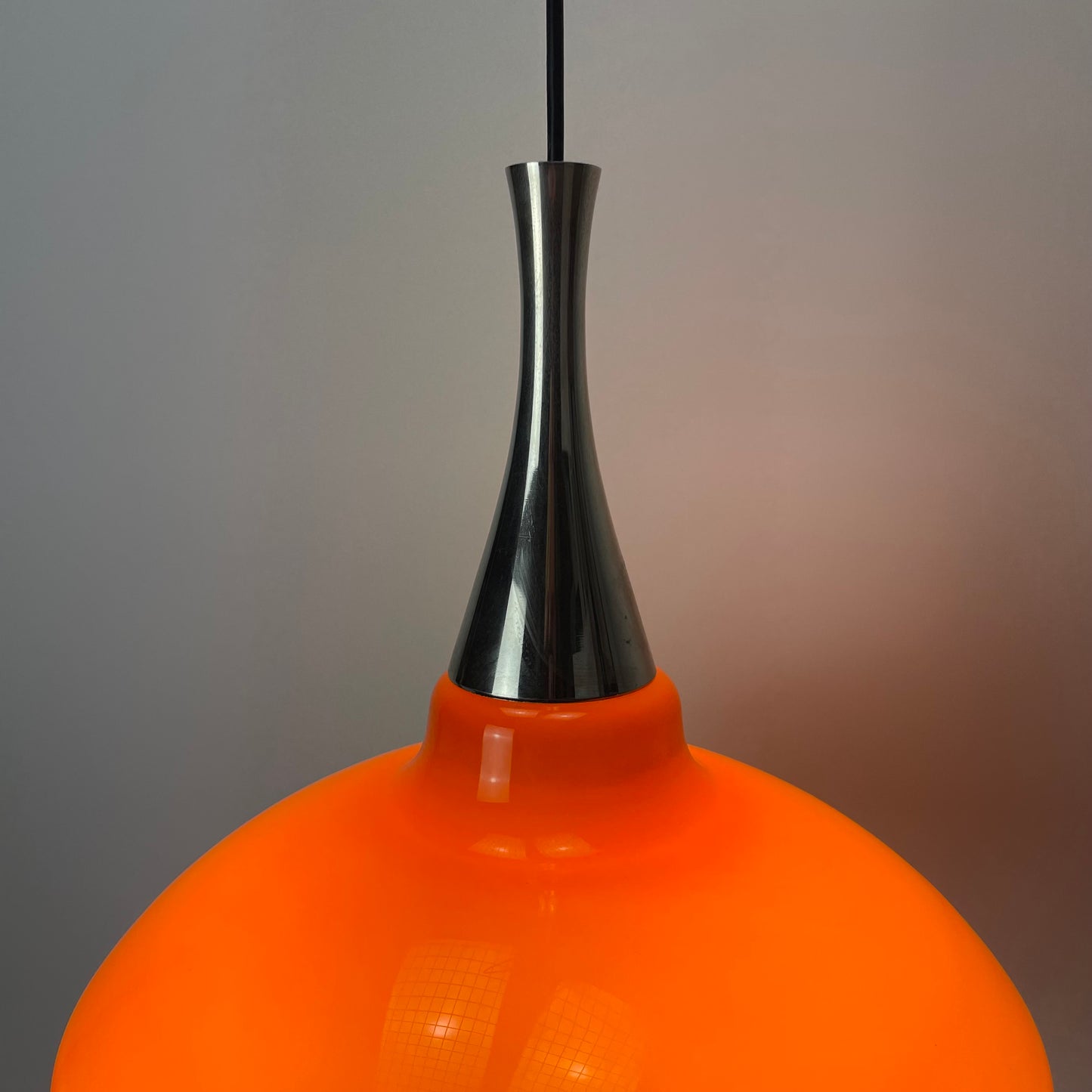 Orange glass UFO shaped pendant light 1970