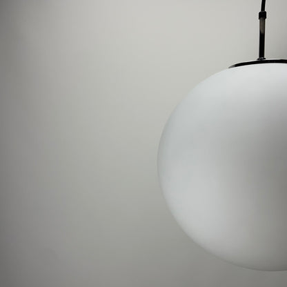 White XL glass globe pendant light by Doria Leuchten 1970