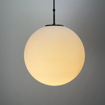 White XL glass globe pendant light by Doria Leuchten 1970