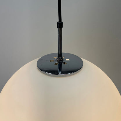 White XL glass globe pendant light by Doria Leuchten 1970