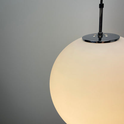 White XL glass globe pendant light by Doria Leuchten 1970