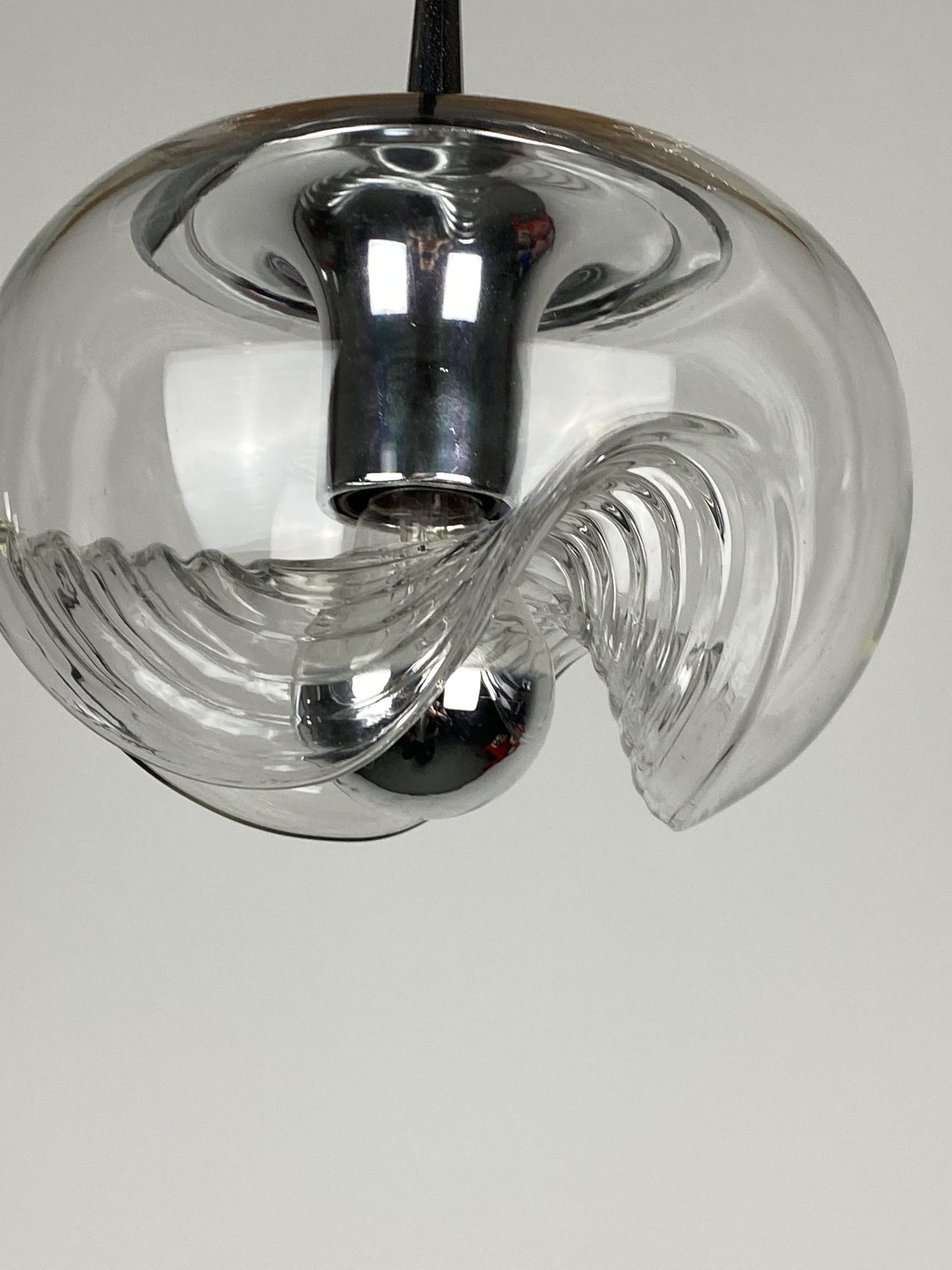 Waved glass and chrome Peill & Putzler Futura pendant light 1970