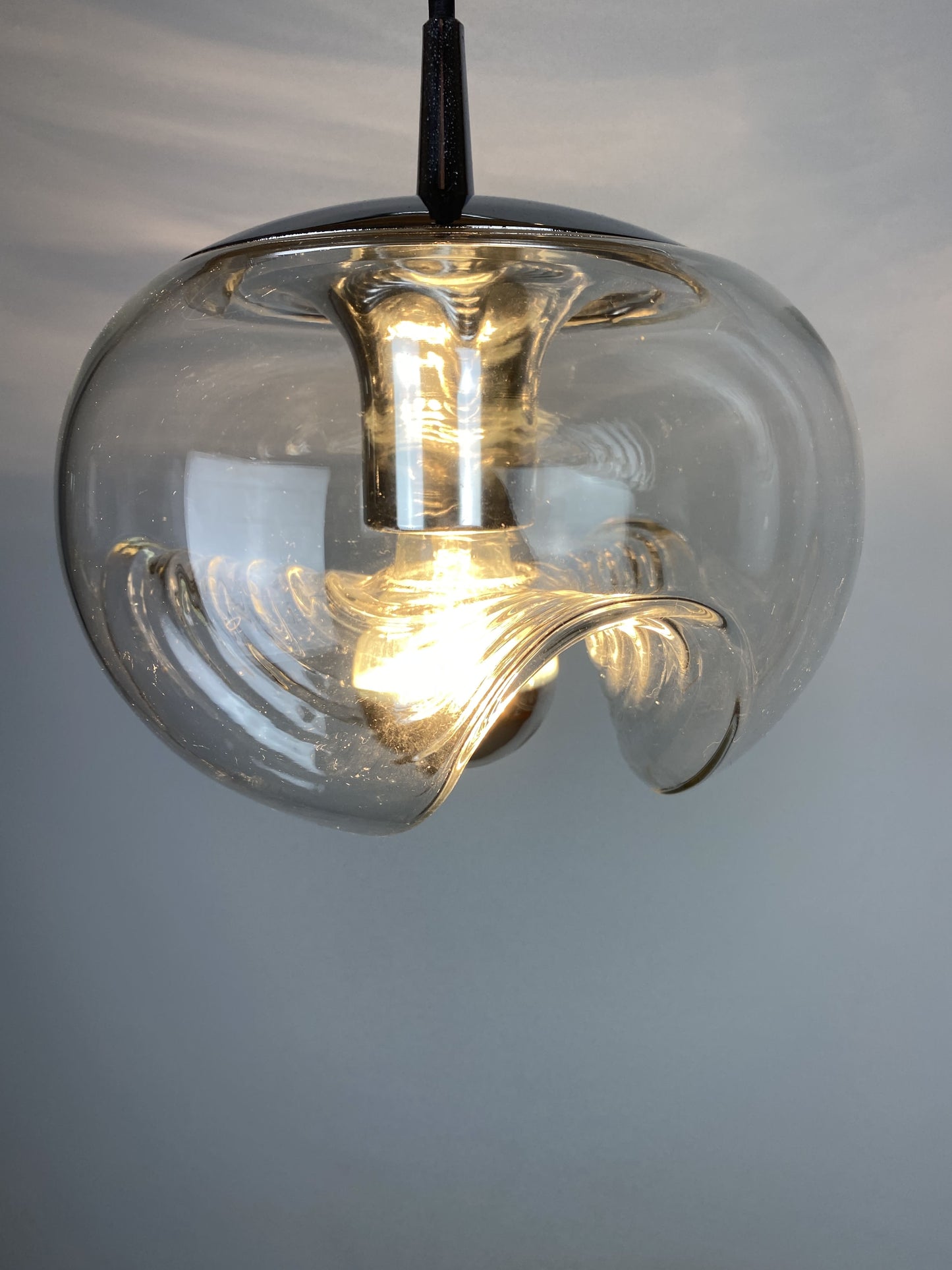 Waved glass and chrome Peill & Putzler Futura pendant light 1970