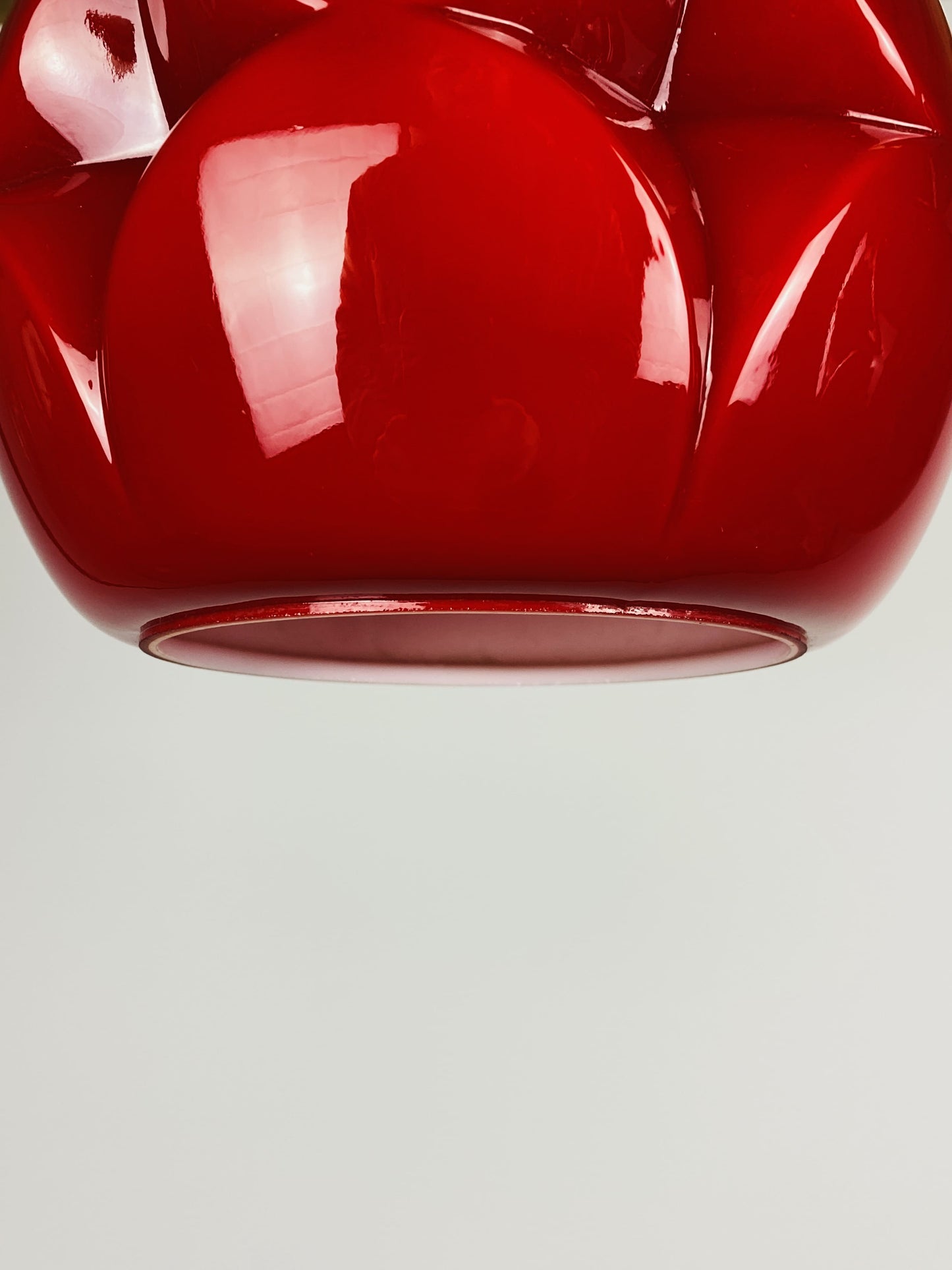 Pair of red glass artichoke pendant lights by Peill and Putzler 1960