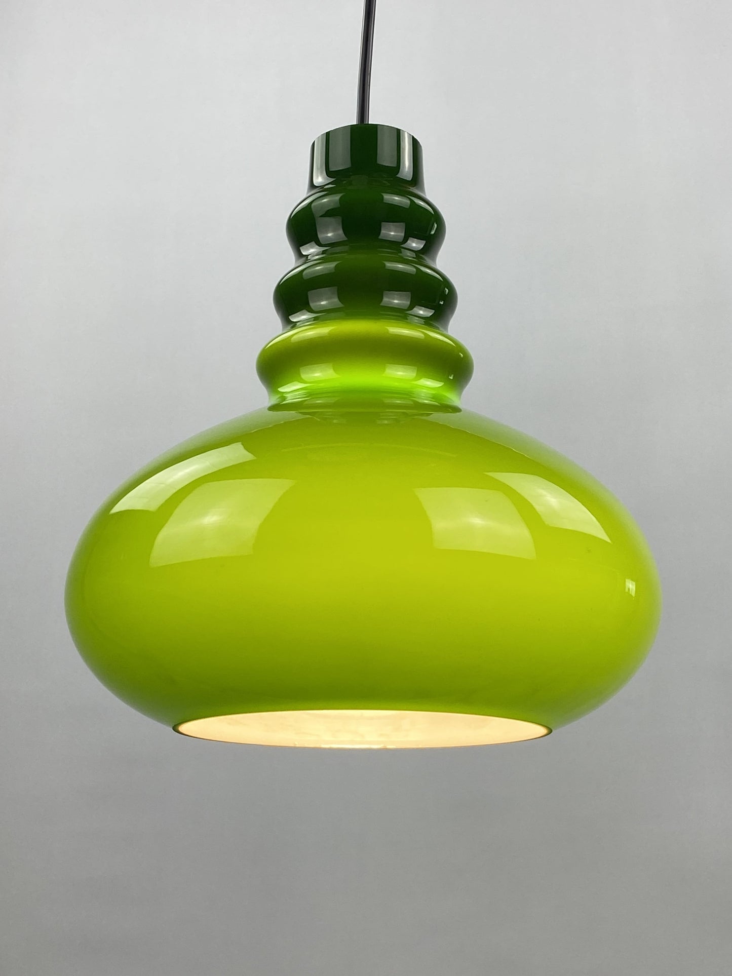 Rare dark green midcentury glass orange pendant light by Peill & Putzler 1960