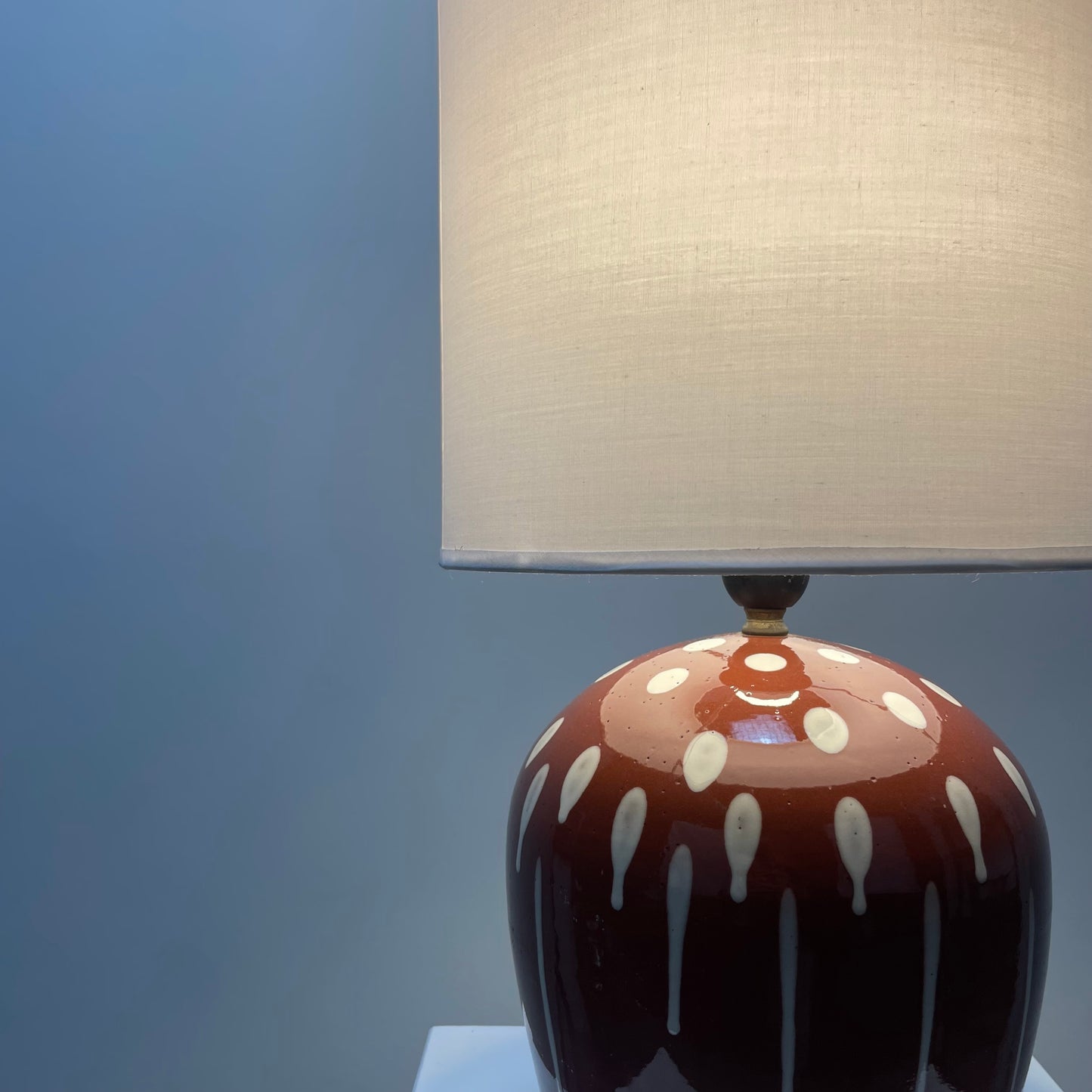 Unique dripped ceramic Danish table lamp from 1950