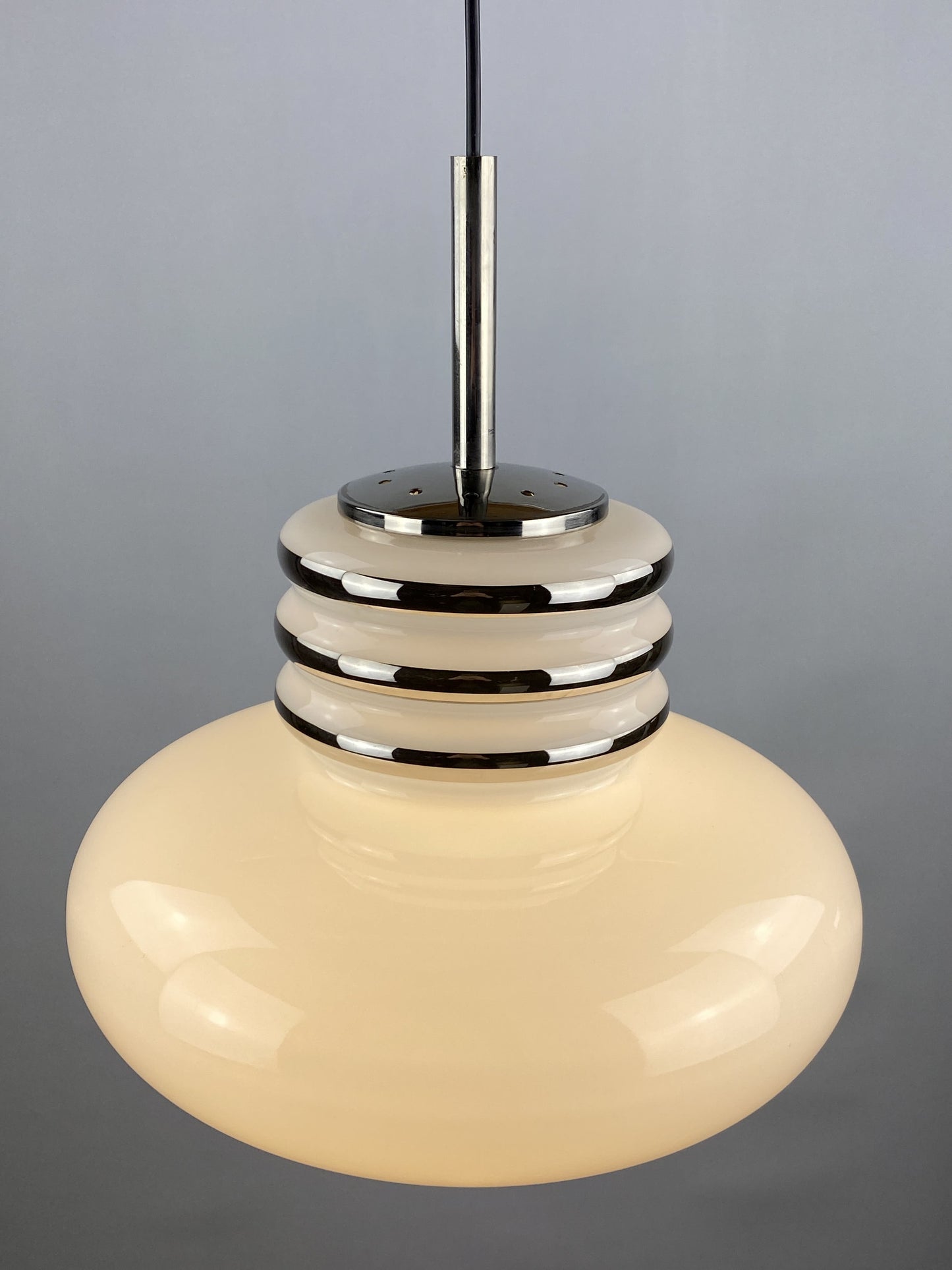 Mid-century white glass and chrome pendant lamp by Leclaire & Schäfer 1970