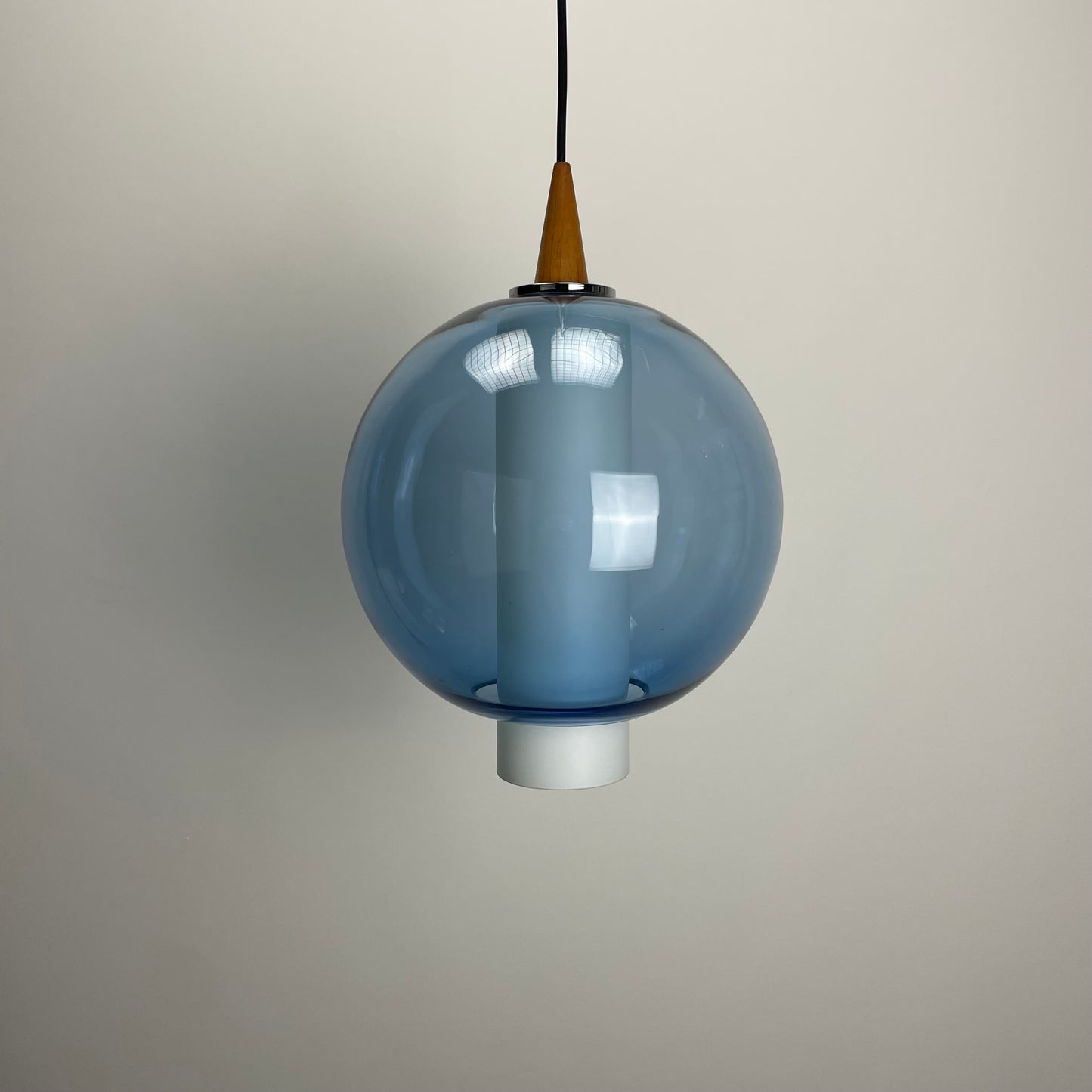 Blue and white glass pendant lamp, Belgium 1960