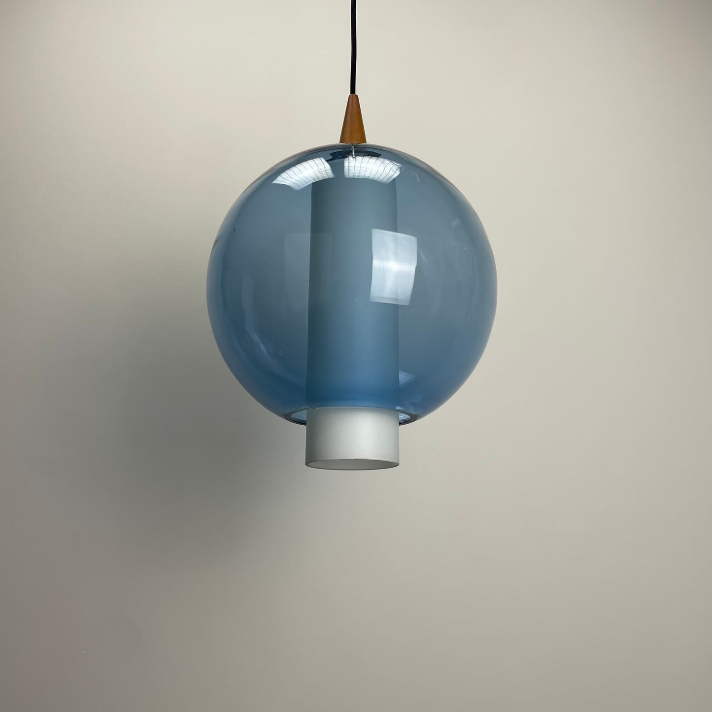 Blue and white glass pendant lamp, Belgium 1960