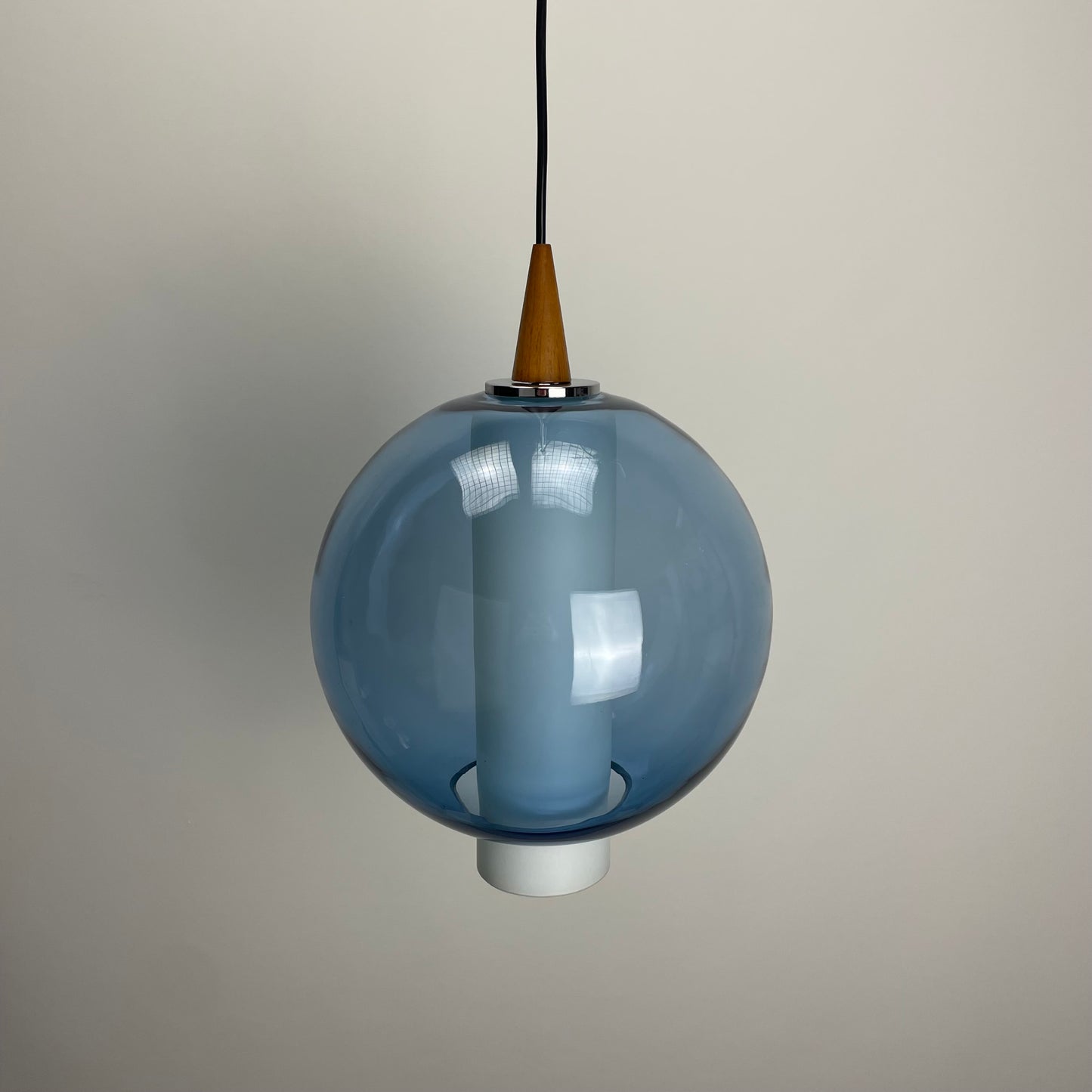 Blue and white glass pendant lamp, Belgium 1960