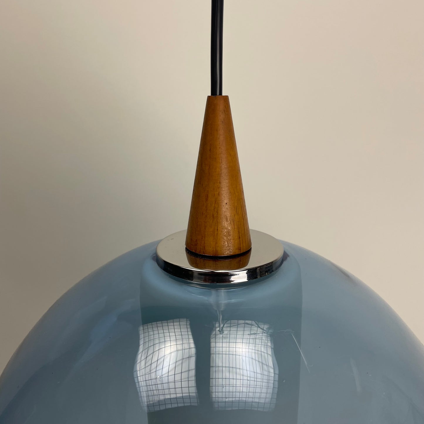 Blue and white glass pendant lamp, Belgium 1960