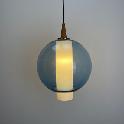 Blue and white glass pendant lamp, Belgium 1960