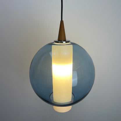 Blue and white glass pendant lamp, Belgium 1960