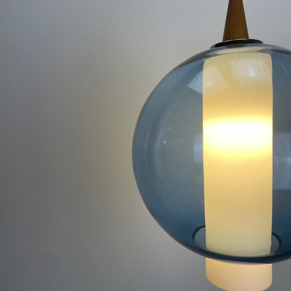 Blue and white glass pendant lamp, Belgium 1960