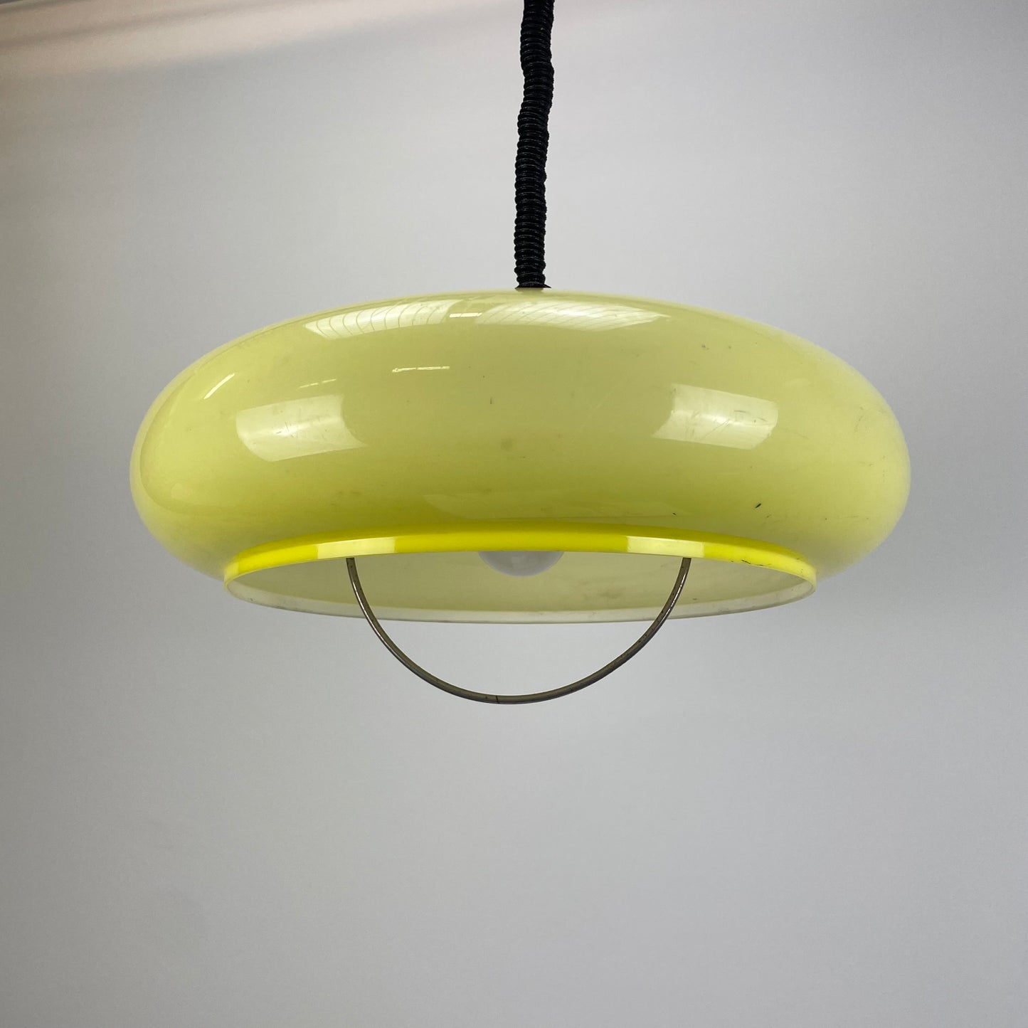 Plexiglass yellow UFO shaped pendant lamp 1970