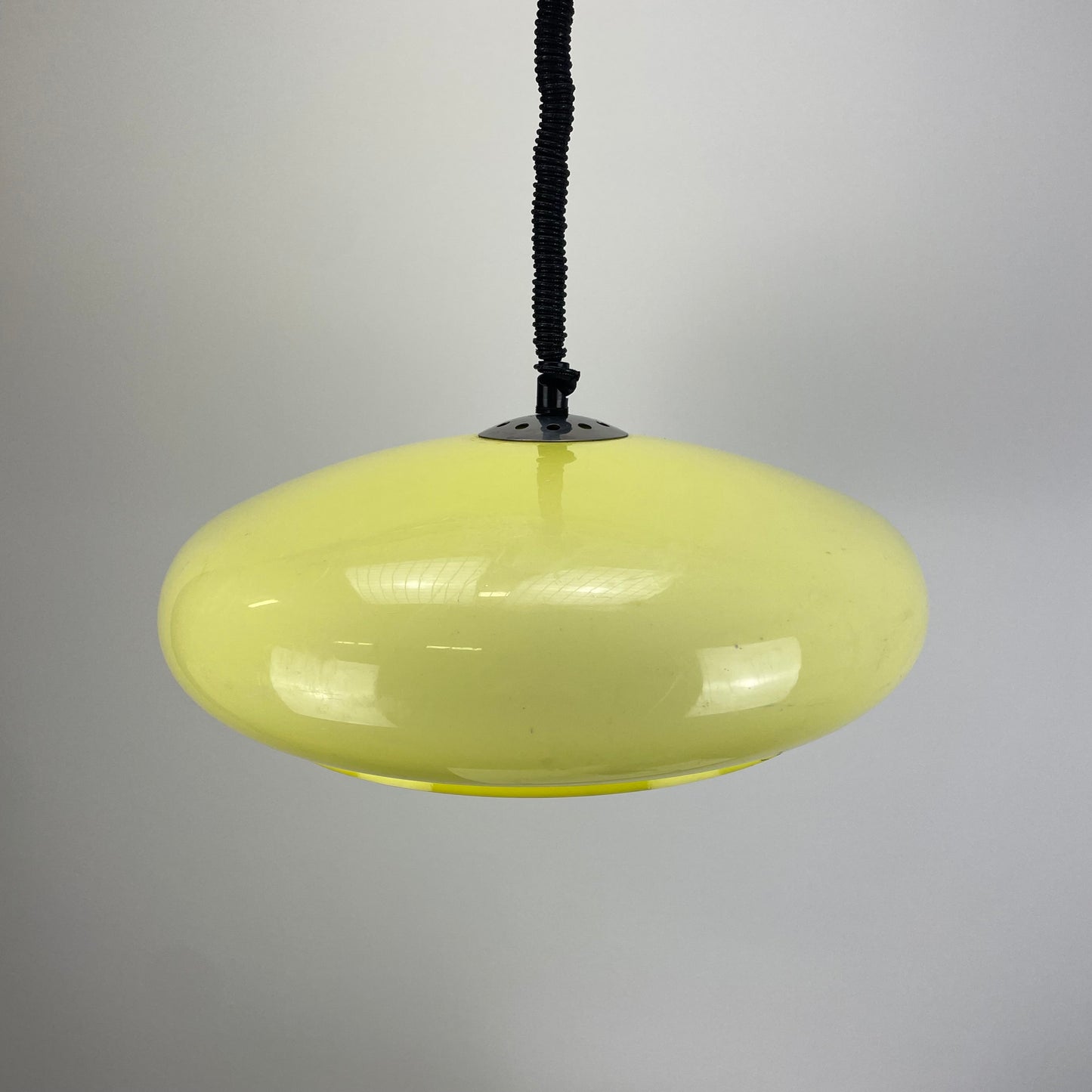 Plexiglass yellow UFO shaped pendant lamp 1970