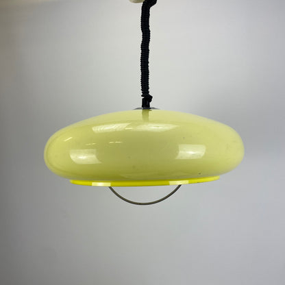 Plexiglass yellow UFO shaped pendant lamp 1970