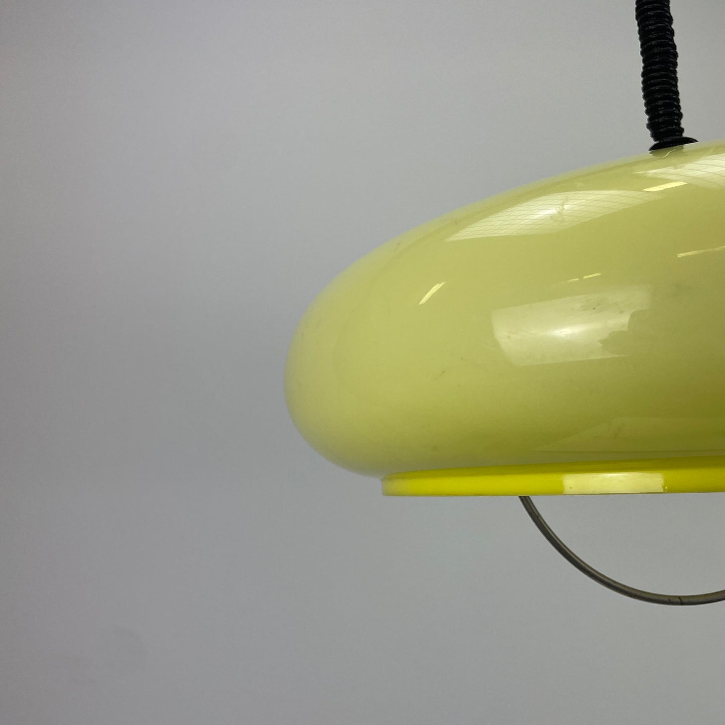 Plexiglass yellow UFO shaped pendant lamp 1970