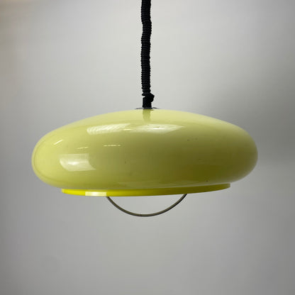 Plexiglass yellow UFO shaped pendant lamp 1970