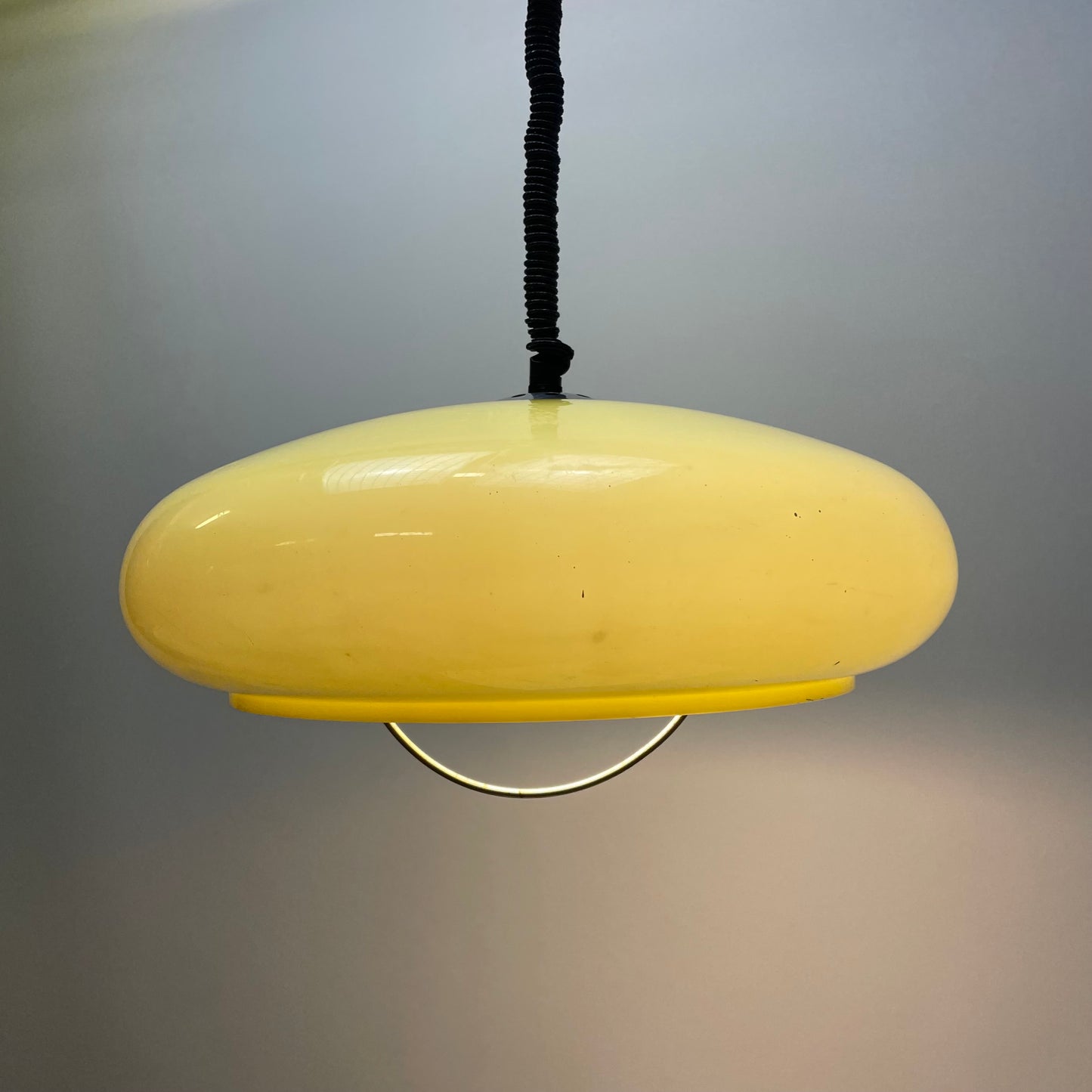 Plexiglass yellow UFO shaped pendant lamp 1970