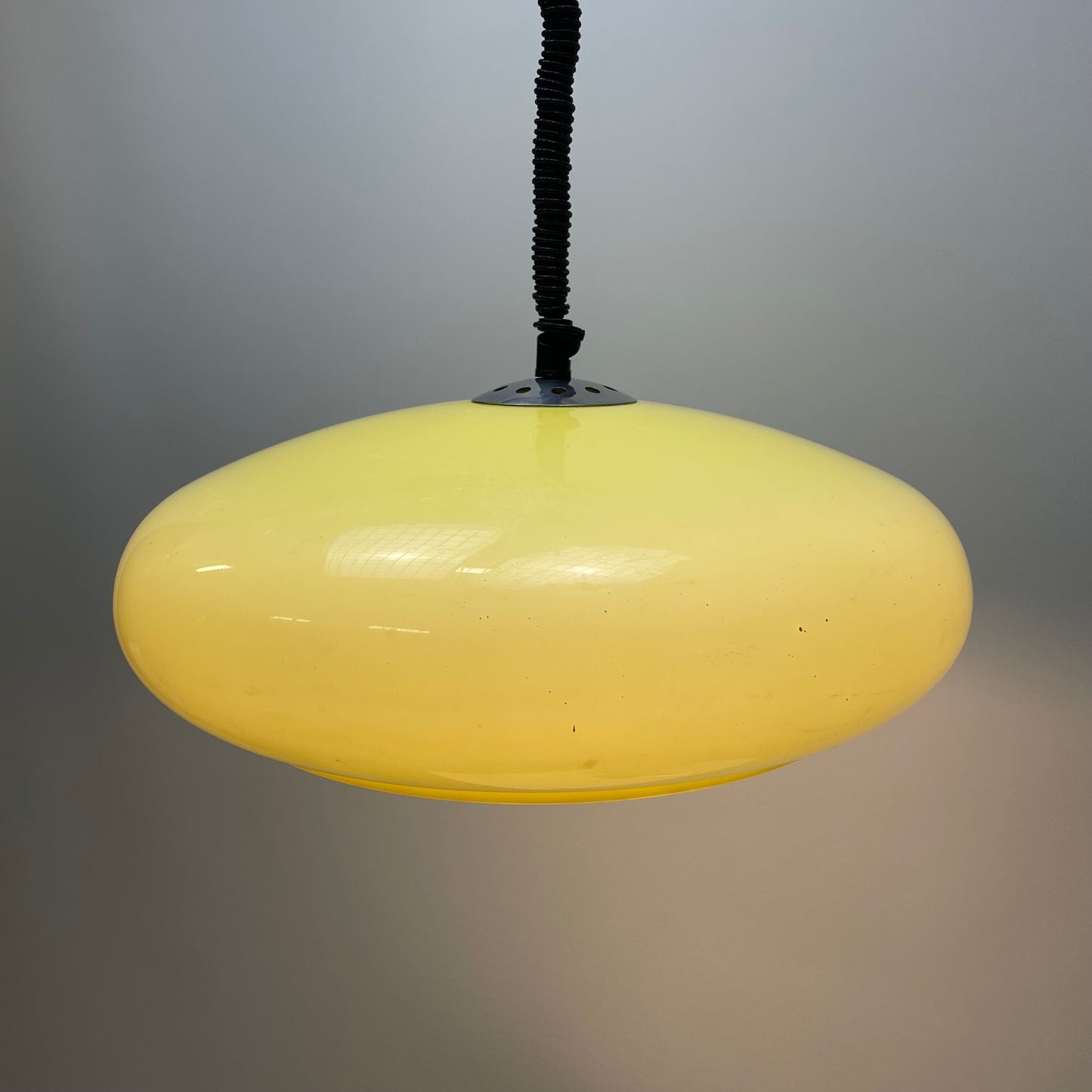 Plexiglass yellow UFO shaped pendant lamp 1970