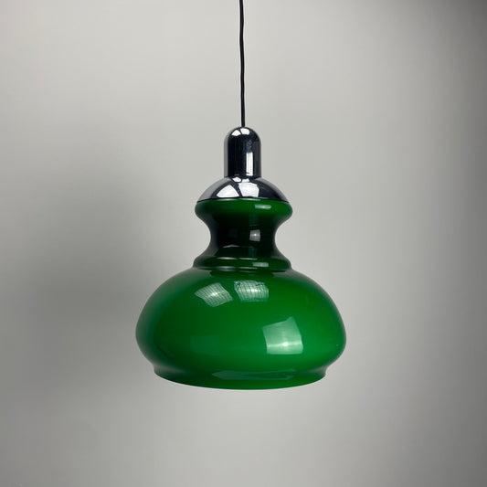 Large opaline green glass pendant light from 1970