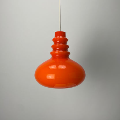 Orange midcentury glass pendant light by Peill & Putzler 1960