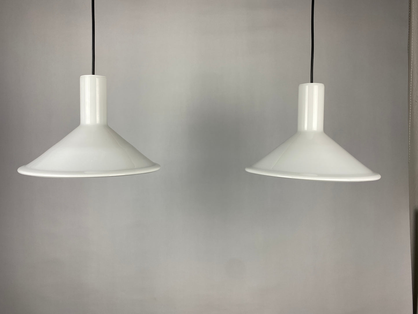 Pair of Danish pendant lights Model P & T by Michael Bang for Holmegaard 1972