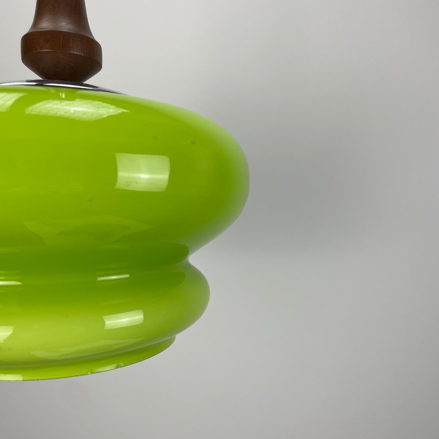 Opaline green glass and wooden pendant lamp 1960