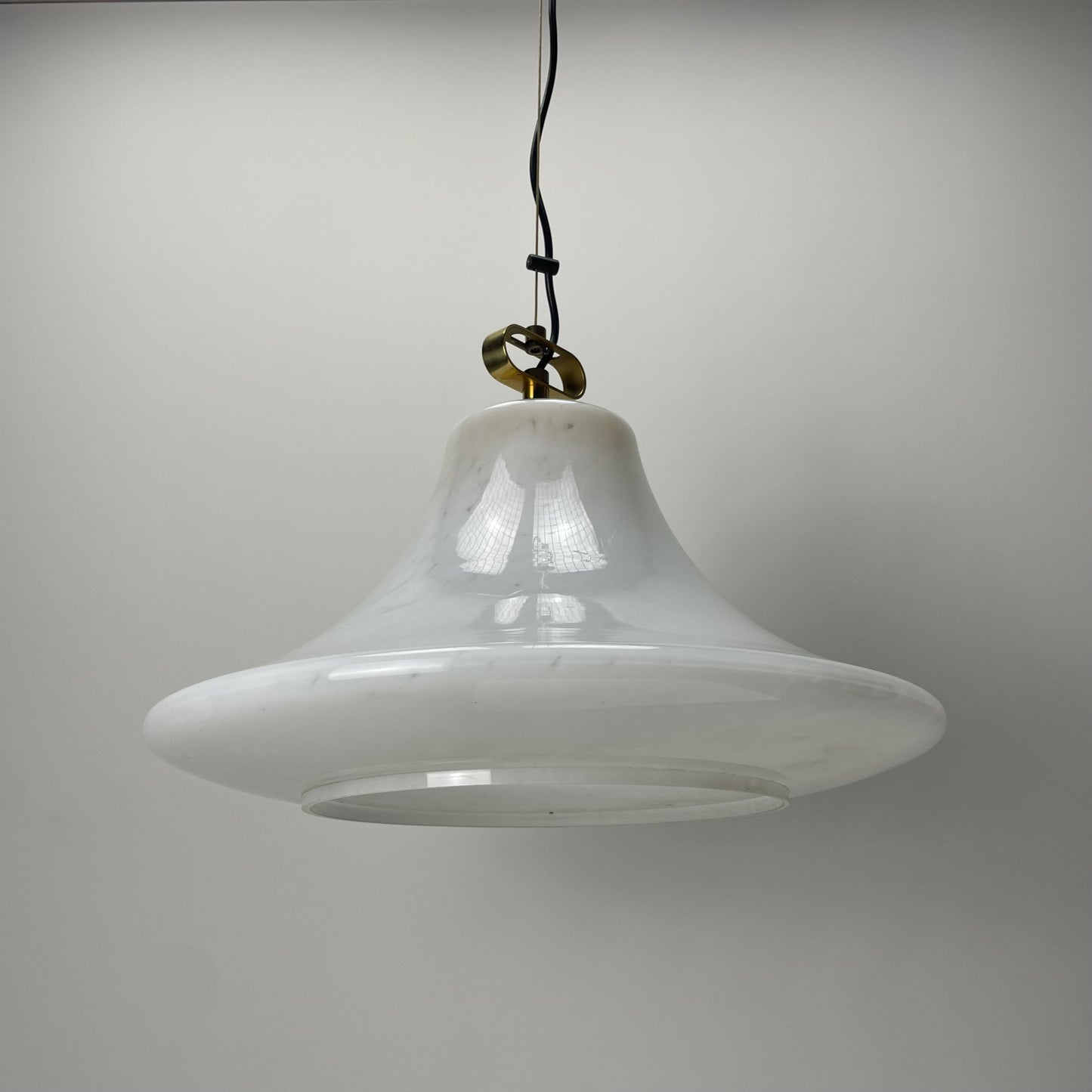 Large UFO shaped cloudy glass pendant light by Glashütte Limburg 1970