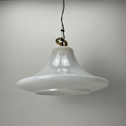 Large UFO shaped cloudy glass pendant light by Glashütte Limburg 1970