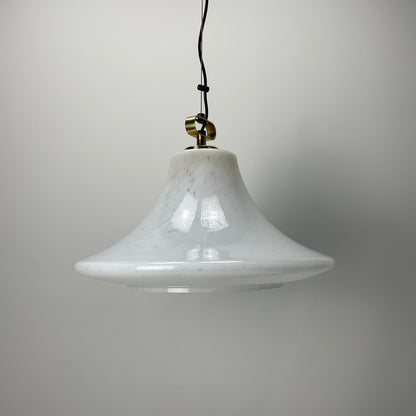 Large UFO shaped cloudy glass pendant light by Glashütte Limburg 1970