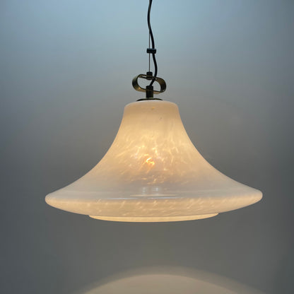 Large UFO shaped cloudy glass pendant light by Glashütte Limburg 1970