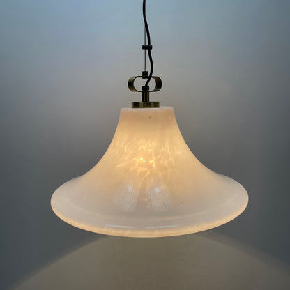 Large UFO shaped cloudy glass pendant light by Glashütte Limburg 1970