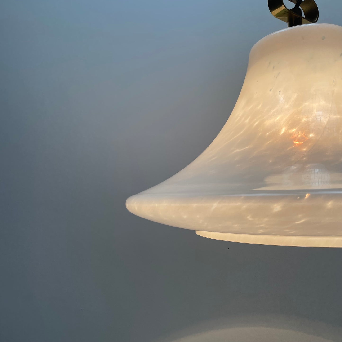 Large UFO shaped cloudy glass pendant light by Glashütte Limburg 1970