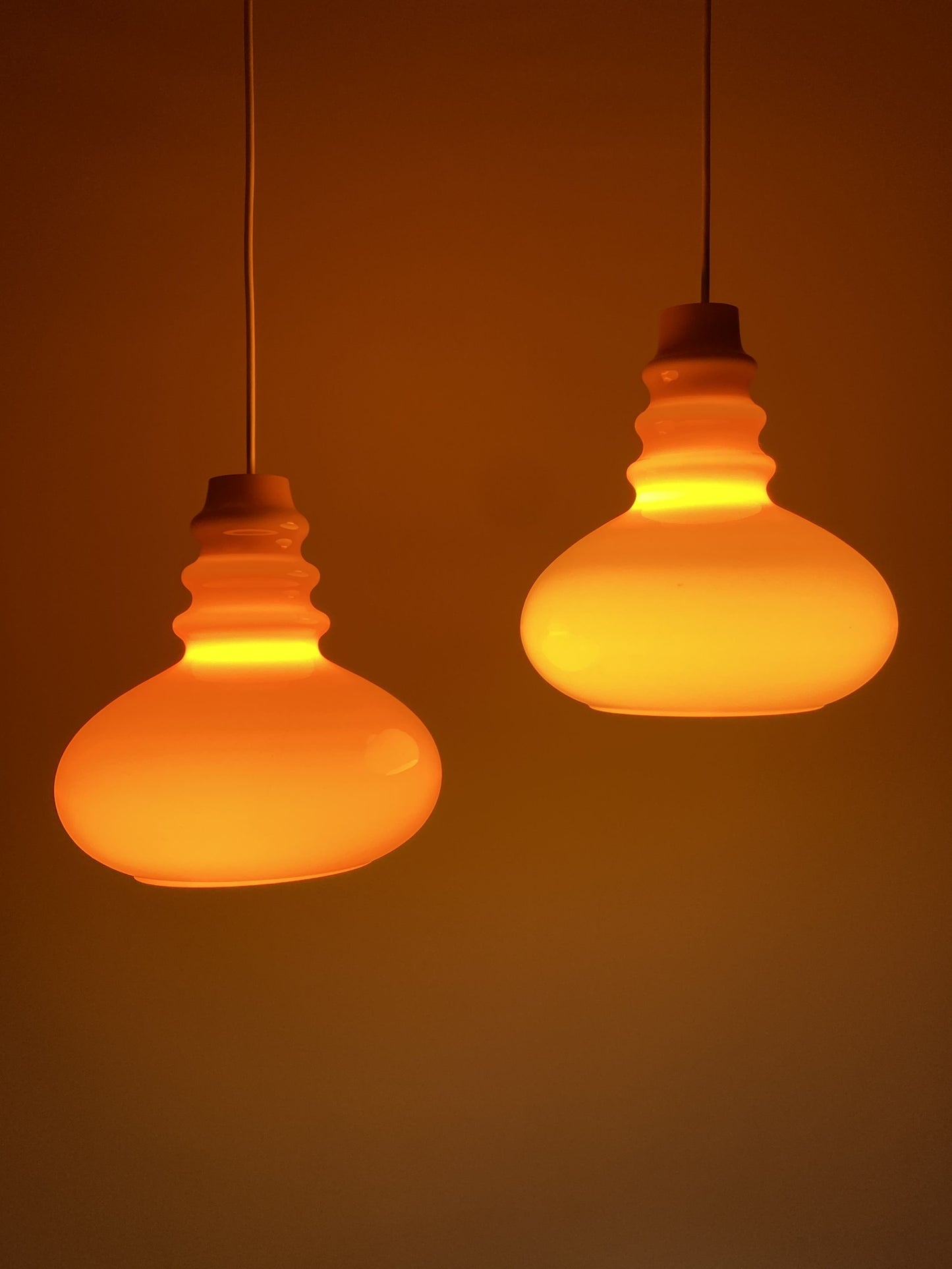 Bright orange midcentury glass pendant light by Peill & Putzler 1960