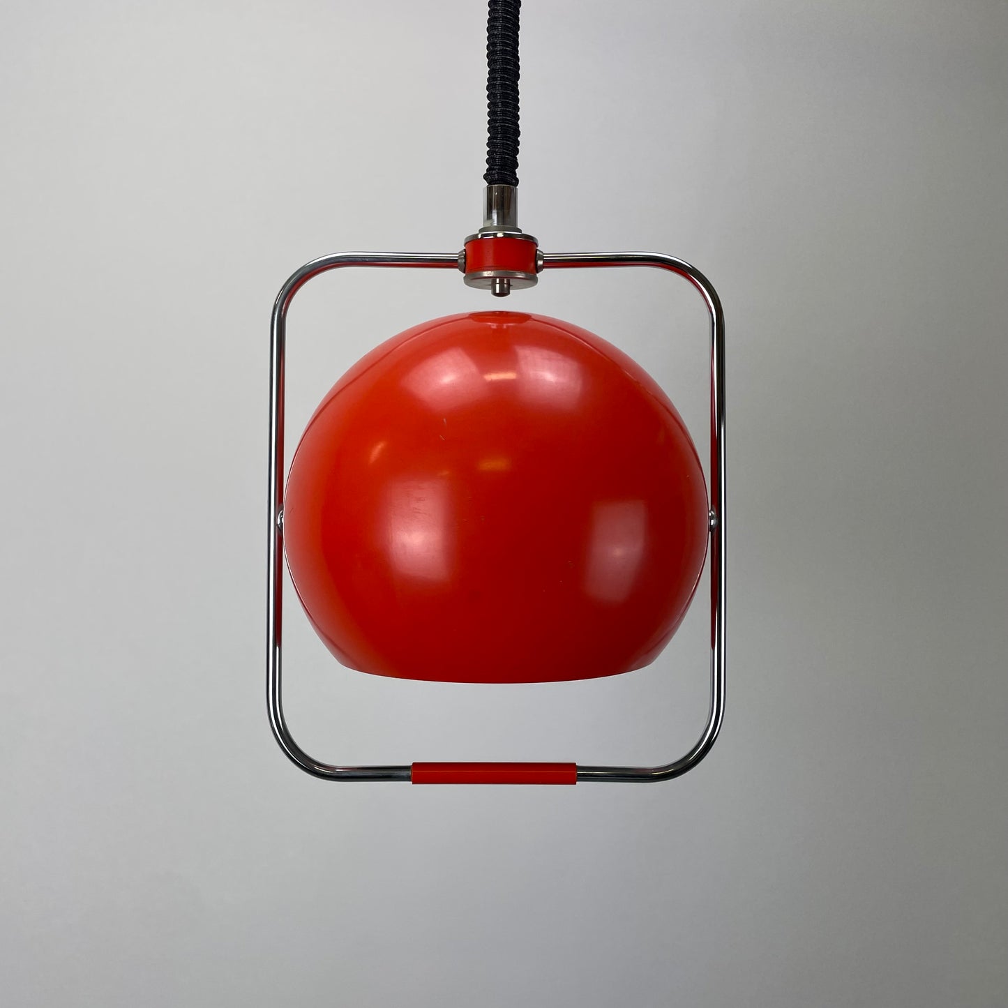 Orange space age eye ball pendant light by GEPO 1970