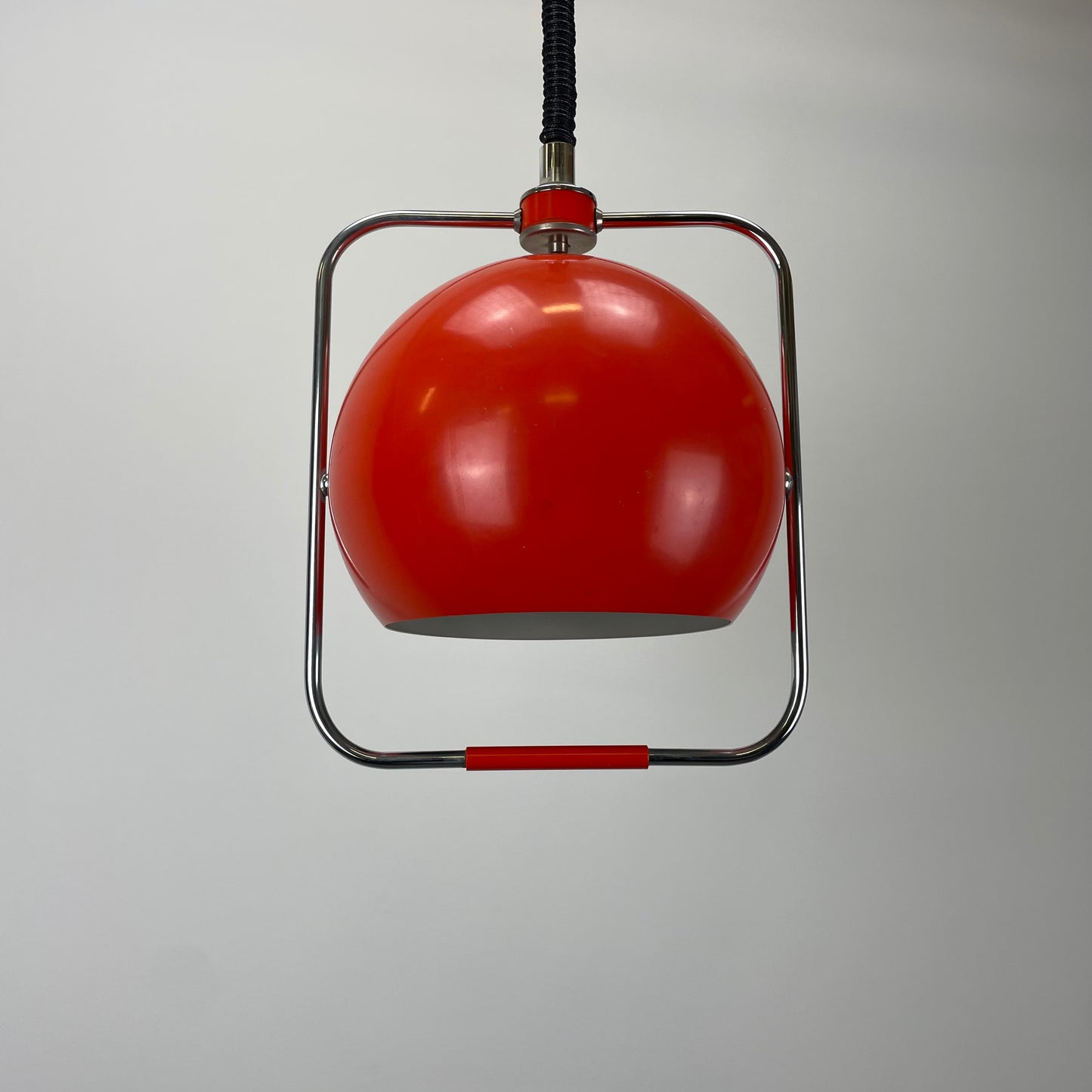 Orange space age eye ball pendant light by GEPO 1970