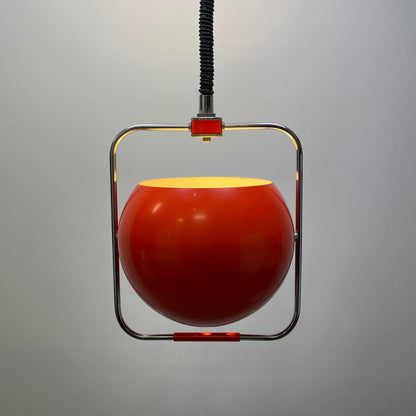 Orange space age eye ball pendant light by GEPO 1970