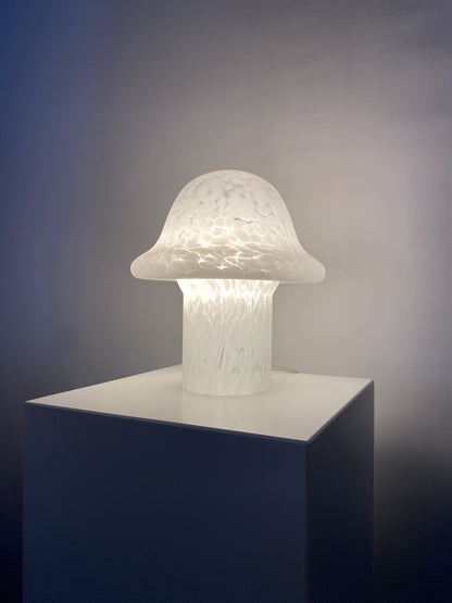 White cloudy glass Peill and Putzler mushroom table lamp 1970