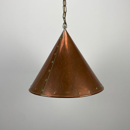 Conical copper pendant light by  E.S Horn Aalestrup, Denmark 1950