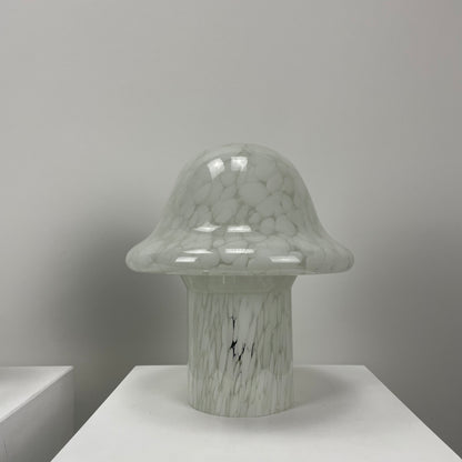 Pair of white cloudy glass mushroom table lamps by Glas Eckert 1970