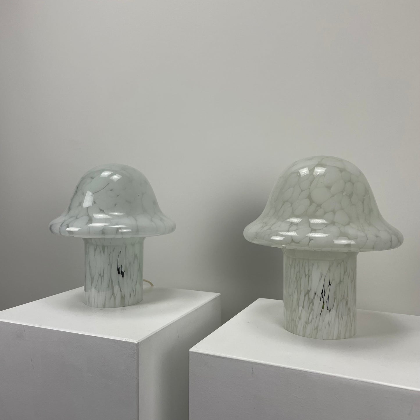 Pair of white cloudy glass mushroom table lamps by Glas Eckert 1970