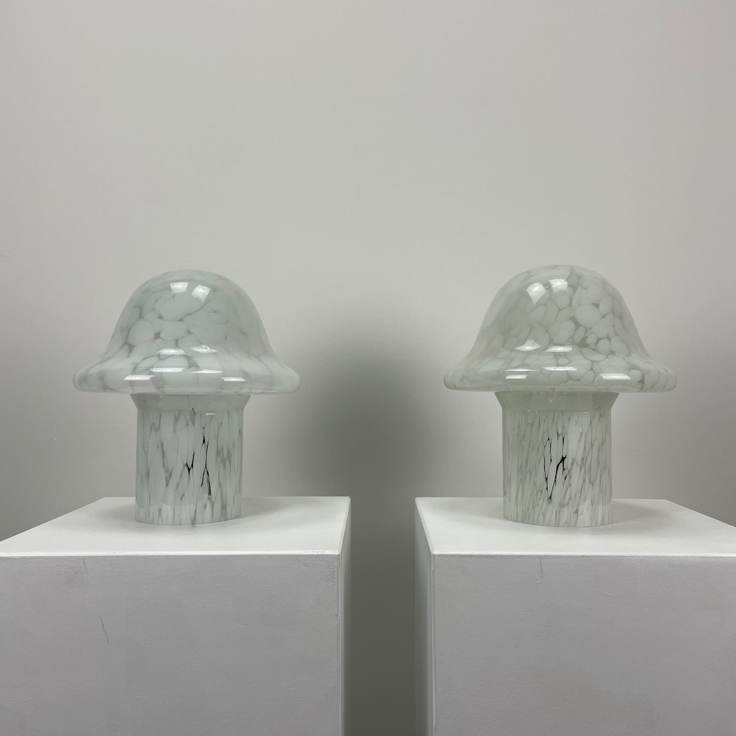 Pair of white cloudy glass mushroom table lamps by Glas Eckert 1970