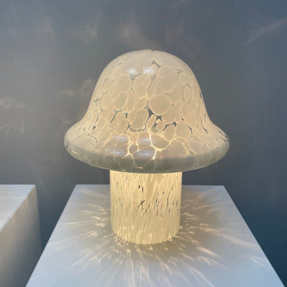 Pair of white cloudy glass mushroom table lamps by Glas Eckert 1970