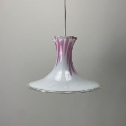 White and pink Mandarin pendant light by Michael Bang for Holmegaard 1980