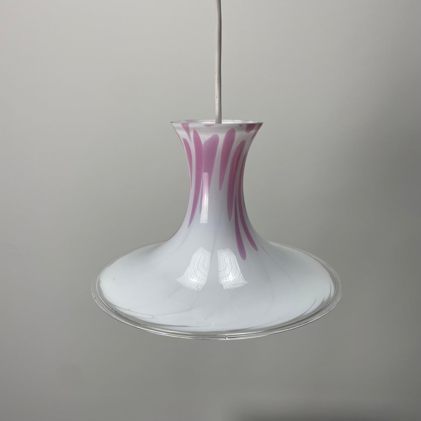 White and pink Mandarin pendant light by Michael Bang for Holmegaard 1980