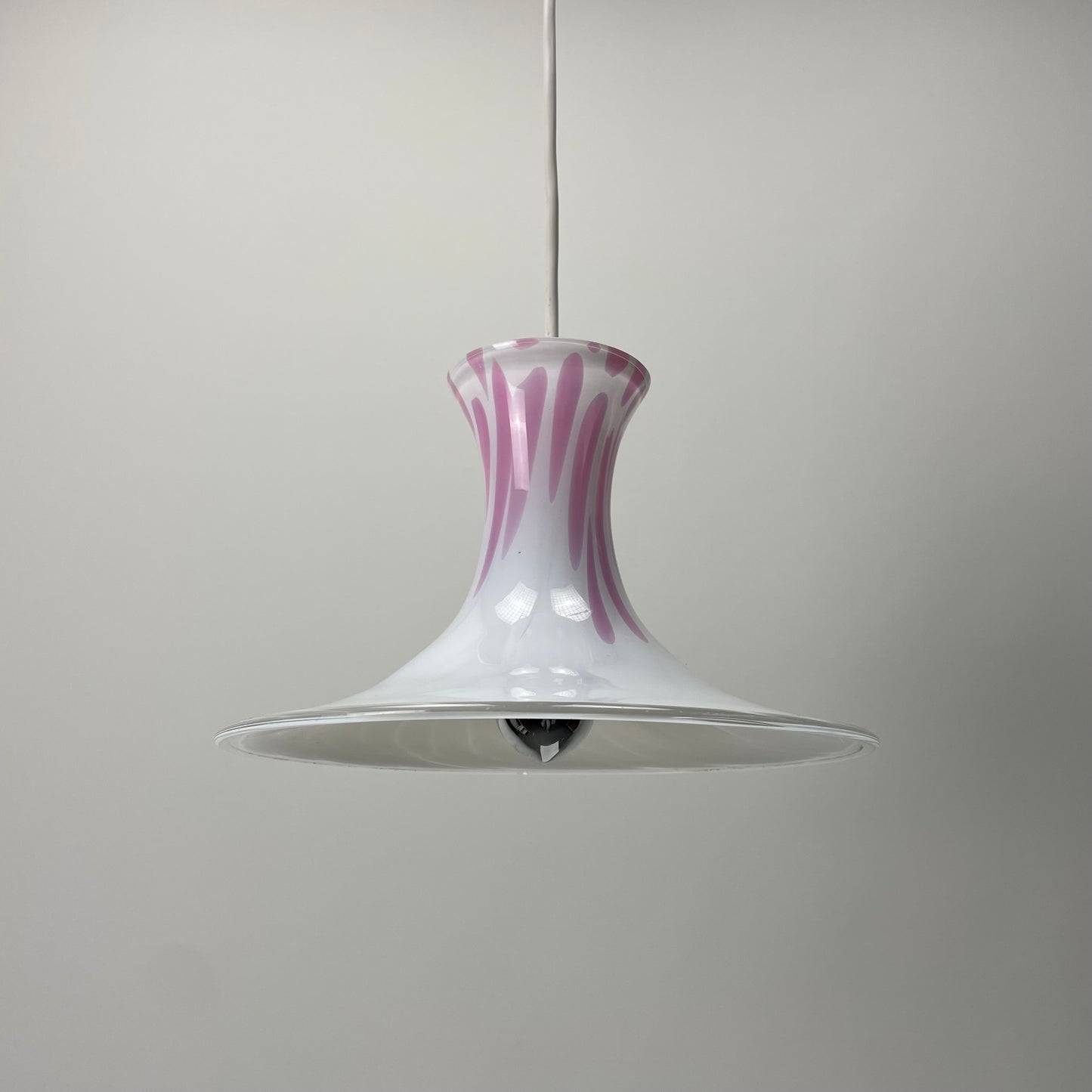 White and pink Mandarin pendant light by Michael Bang for Holmegaard 1980