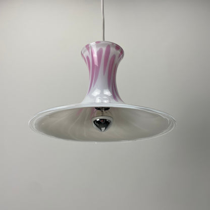 White and pink Mandarin pendant light by Michael Bang for Holmegaard 1980